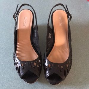 Brand new Nicole peep toe cork wedge pumps